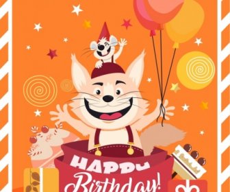 Birthday Banner Cute Cat Mouse Icon Stylized Design