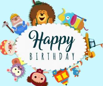 Birthday Banner Multicolored Toys Icons Decoration Circle Design