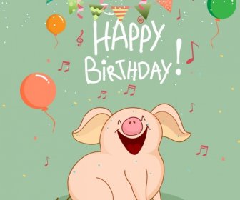 Birthday Banner Singing Pig Icon Cartoon Design
