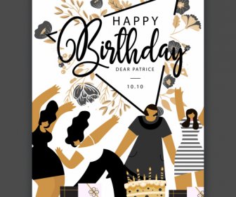 Birthday Banner Template Cheering People Flowers Gifts Sketch