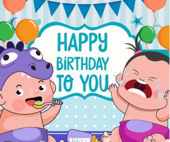 Birthday Banner Template Funny Kids Sketch Cartoon Design