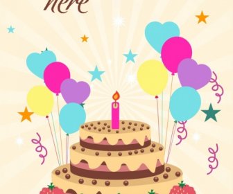 Birthday Cake Dekorasi Sibuk Latar Belakang Ballons Dekorasi