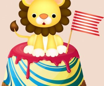Birthday Cake Ikon Mengkilap Colorful Desain Singa Dekorasi