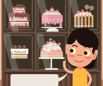 Birthday Cakes Adverting Girl Speech Bubble Icons Decor