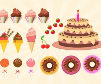 Birthday Cakes Design Elements Colorful Sweet Icons