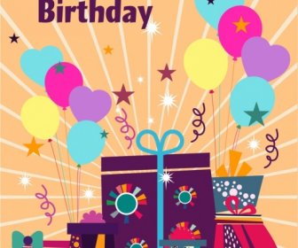 Birthday Card Cover Background Eventful Style Giftboxes Icons