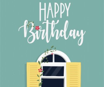 Birthday Card Cover Template Classical Window Ribbon Decor