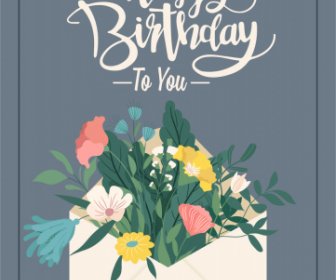 Birthday Card Cover Template Flowers Envelope Decor