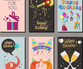 Kartu Ulang Tahun Mencakup Template Warna-warni Ikon Desain