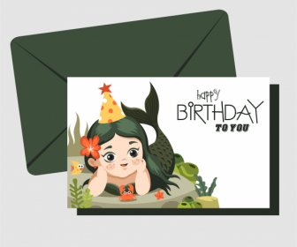 Birthday Card Template Baby Mermaid Sketch Cartoon Design