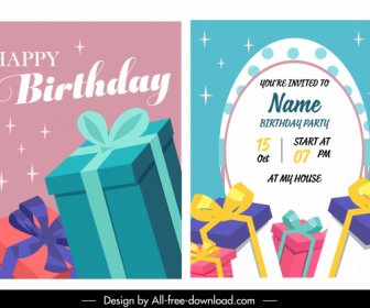 Birthday Card Template Colorful Elegant Present Boxes Decor