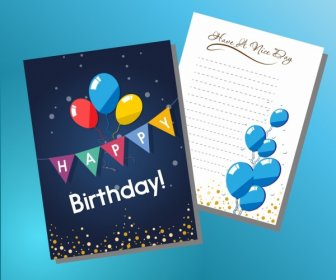 Birthday Card Template Colorful Ribbon Balloons Ornament