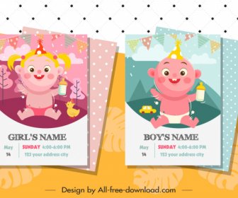 Birthday Card Template Cute Children Icon Cartoon Characters