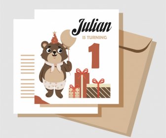 Birthday Card Template Cute Stylized Bear Gifts Decor