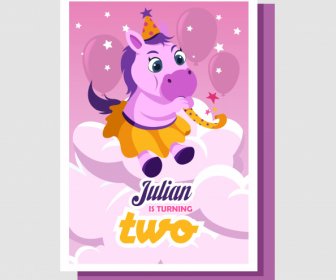 Birthday Card Template Cute Stylized Horse Decor