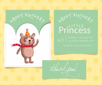 Birthday Card Template Cute Teddy Bear Icon Decor