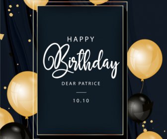 Birthday Card Template Elegant Black Golden Balloons Decor