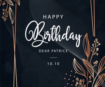 Birthday Card Template Elegant Dark Design Handdrawn Floras