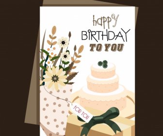 誕生日カードテンプレートエレガントなフローラクリームケーキの装飾