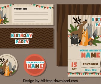 Birthday Card Templates Cute Wild Animals Cartoon Design
