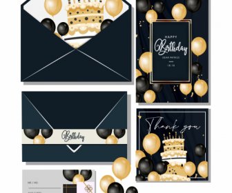 шаблоны день рождения карты элегантный черный золотой шары декор