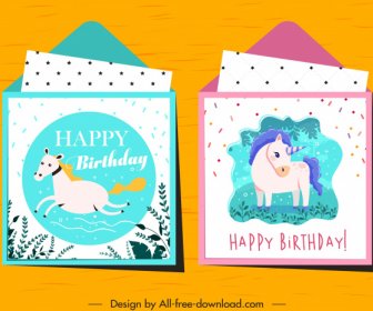 Birthday Card Templates Horse Unicorn Sketch Colorful Classic