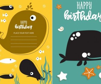 Birthday Card Templates Whale Fish Icons Decor
