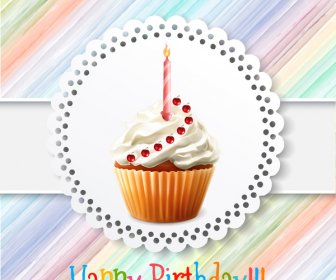 Birthday Card Vector Design With Cupcake Illustration
