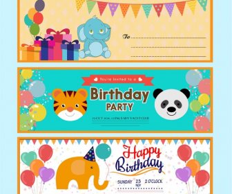 Birthday Card Vector Illustration With Cute Cartoon Animals