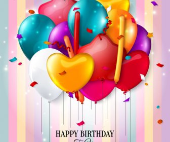 Birthday Card With Colored Balloons Vector