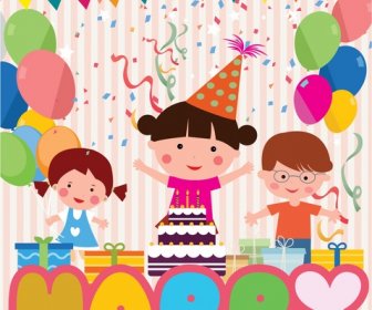 Birthday Decoration Template With Colored Cute Design