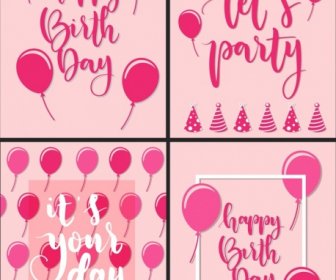 Birthday Decorative Banner Pink Design Balloons Calligraphic Decor