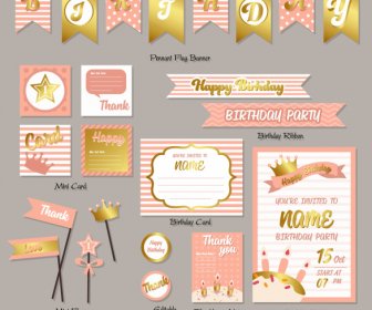 Birthday Design Elements Elegant Golden Pink Shapes Decor