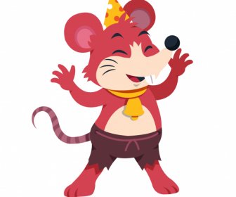 Birthday Mouse Icon Cute Cartoon Character Sketch