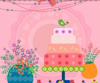 Geburtstag Party Rosa Hintergrund Kulisse Creme Kuchen Symbole