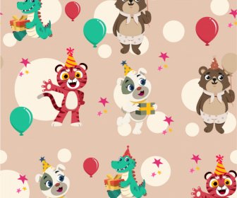 Birthday Pattern Template Cute Stylized Cartoon Animals Sketch