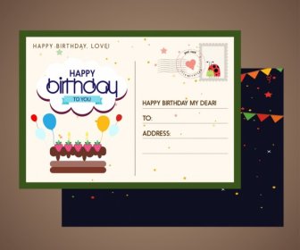 Birthday Postcard Template Classical Colored Decoration