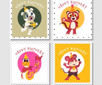 Birthday Stamp Templates Cute Stylized Animals Sketch