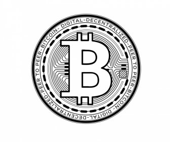 Bitcon Moedas Sinal ícone Texto Contorno Forma Redonda