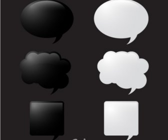 black and white glossy speech bubbles set