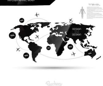 Mappa Del Mondo In Bianco E Nero Per Infographic