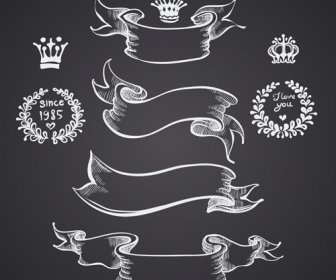 Black And White Style Ribbon With Frames Ornaments Vector