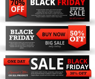 Black Friday Promotion Banners On Black Horizontal Design
