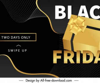 Black Friday Banner De Venda Design De Contraste 3d Giftbox