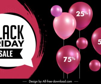 Черная пятница продажи баннер блестящие воздушные шары темный дизайн