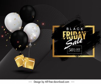 black friday sale poster modern dark balloons gifts