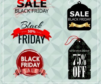 Black Friday Tags Templates Modern Colored Texts Shapes