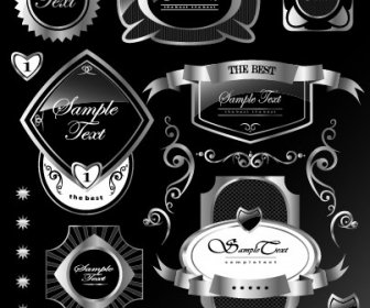 Black Glass Textured Label Vector Set