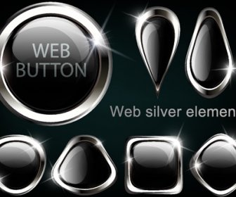 Black Glass Textured Web Button Vector