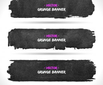 Black Ink Grunge Banner Vector Set